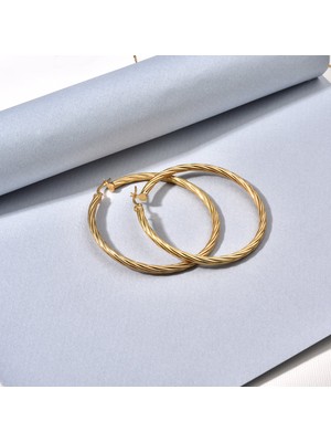 Nox Jewelry 14 Ayar Mikron Altın Kaplama Burgu Içi Boş Halka Gümüş Küpe - E00307