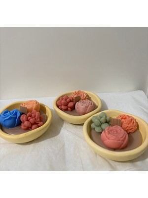 Violet Candle Decor 3'lü Mini Sukulent & Çiçek Dekor Mum Seti