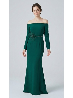 Pearl Balık Model Koyu Yeşil Straplez Abiye Elbise – El Işleme Kemerli, Nikah ve Özel Günler Için Şık Tasarım