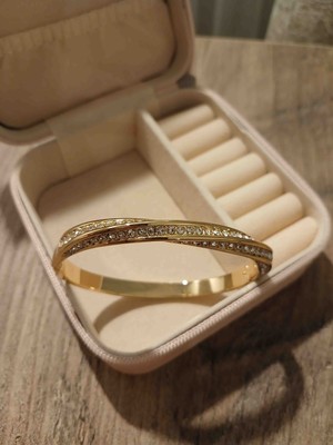 Güneş Takı 316L Gold Renk Çelik Kenarı Taşlı Kelepçe