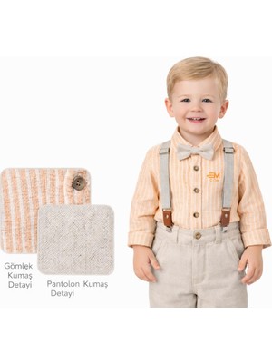 Aspo Baby Kids Yazlık Şile Bezi Dokuma Kumaş / Gömlek, Pantolon, Pantolon Askısı, Papyon 4lü Takım