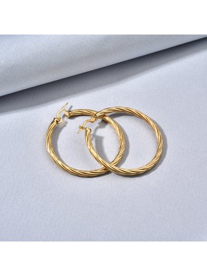 Nox Jewelry 14 Ayar Mikron Altın Kaplama Halat Içi Boş Halka Gümüş Küpe - E00308