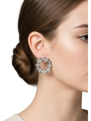 Zirkon Taşlı Altıgen Silver Küpe