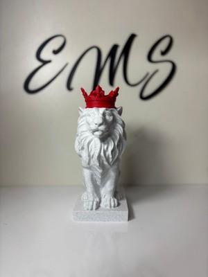 Ems Dekoratif Kırmızı Taçlı Kral Aslan Heykeli