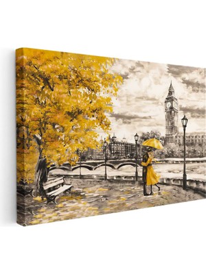 Tablofest Yatay Kanvas Tablo Londra Big Ben ve Sonbahar Teması Şehir ve Mimari Tablo Ev Ofis Duvar Dekoru