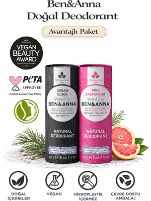 Ben&anna Doğal Deodorant 2’li Avantajlı Paket – Urban Black & Pink Grapefruit