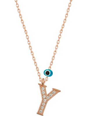 Erseyy 925 Ayar Gümüş Nazar Rose Y Harfi Kadın Gümüş Kolye