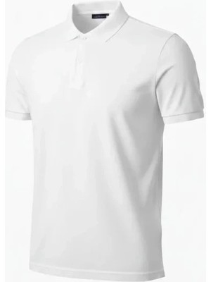 Defy Moda Erkek Pike Kumaş Düğmeli Yaka Regular Fit Günlük Kısa Kol Tişört T-Shirt - Beyaz