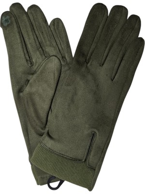 Spteks Suyutti Bayan Yetişkin Yeşil Renk Düz Desen Kışlık Süet Eldiven