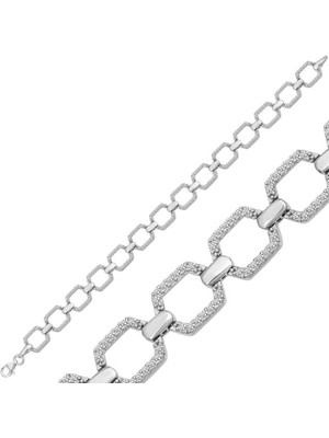 Erseyy 925 Ayar Gümüş Kare Taşlı Kadın Bileklik