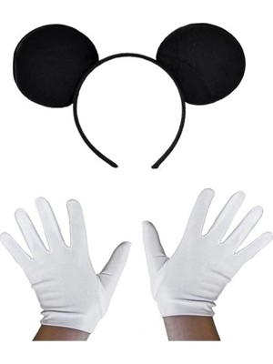 SHC4200 Siyah Mickey Mouse Tacı ve Beyaz Eldiven Seti