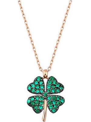 Erseyy 925 Ayar Gümüş Rose Dört Yapraklı Yonca Kadın Gümüş Kolye