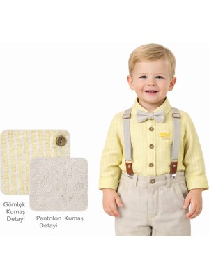Aspo Baby Kids Yazlık Şile Bezi Dokuma Kumaş / Gömlek, Pantolon, Pantolon Askısı, Papyon 4lü Takım