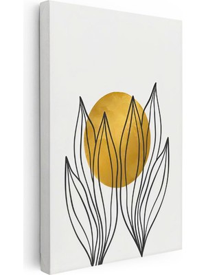 Tablofest Dikey Kanvas Tablo Lale Formu ve Daire Minimalist Tablo Ev Ofis Duvar Dekoru