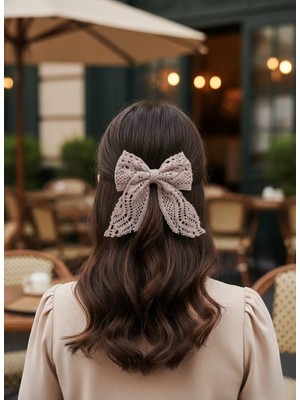 Toka Delisi El Yapımı Isli Pembe Dantelli Fiyonk Toka, Otomatik Saç Tokası