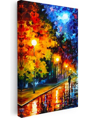 Tablofest Dikey Kanvas Tablo Yağmurlu Sokak Lambaları Modern Sanat Tablosu Ev Ofis Duvar Dekoru