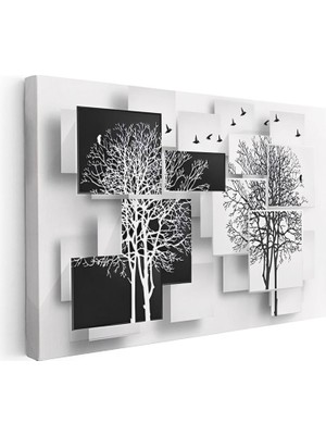 Tablofest Yatay Kanvas Tablo Kuş ve Ağaç Silüetleri Modern Sanat Tablosu Ev Ofis Duvar Dekoru