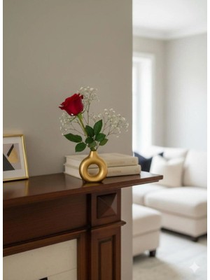 Altın Işıltılı Geometrik Dekoratif Vazo Alçı Tasarım