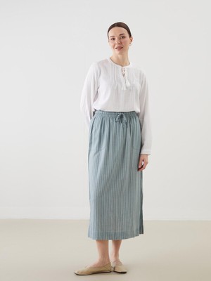 Lc Waikiki Yeni Sezon Beli Lastikli Çizgili Keten Karışımlı Etek