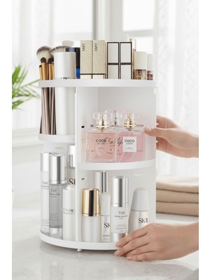 Heredot 360 Derece Dönen Makyaj Takı Rafı Organizer – Beyaz Kozmetik Düzenleyici MIT1294