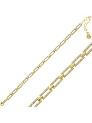 Erseyy 925 Ayar Gümüş Gold Kare Taşlı Kadın Bileklik