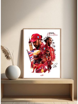 F1 Lewis Hamilton Doğal Ahşap Çerçeveli Tek Parça Dekoratif Tablo