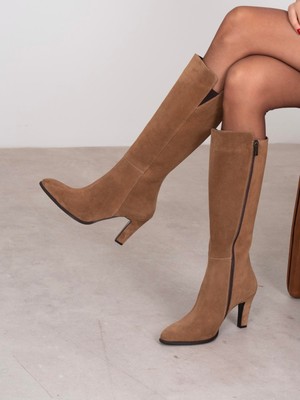 Ece'nin Butiği Bowie Camel Süet Hakiki Deri Kadın Çizme