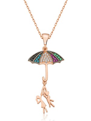 Erseyy ​925 Ayar Gümüş Şemsiye Tutan Aşıklar Kadın Gümüş Kolye