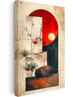 Tablofest Dikey Kanvas Tablo Denge Taşı ve Bitki Zen Soyut Tablo Ev Ofis Duvar Dekoru