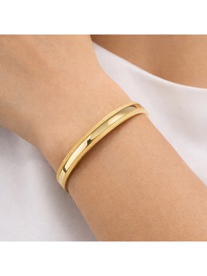 Yush Aksesuar Sim Detaylı Bombeli Çelik Kelepçe Bileklik