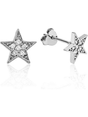 Katre46 925 Ayar Gümüş Yıldız Çivili Küpe