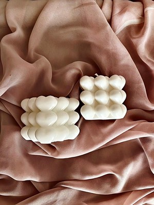MumKusag Vanilya Kokulu Kalp Bubble Dekoratif Mum 2'li Paket