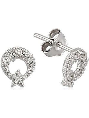 Katre46 925 Ayar Gümüş Ay Yıldız Çivili Küpe