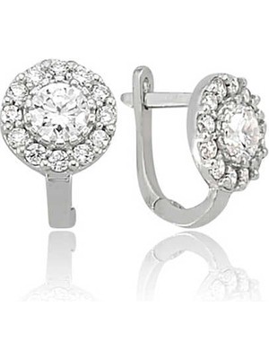 Katre46 925 Ayar Gümüş Beyaz Yuvarlak Küpe