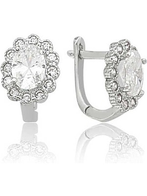 Katre46 925 Ayar Gümüş Oval Taşlı Çiçek Küpe