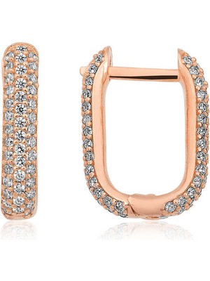 Katre46 Gümüş Çift Taraflı Beyaz Taşlı J Bayan Küpe