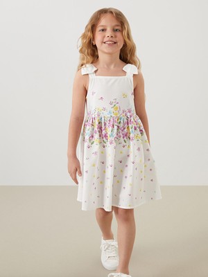 Lc Waikiki Yeni Sezon Kare Yaka Çiçekli Saten Kız Çocuk Elbise