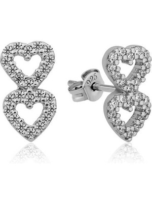 Katre46 ​gümüş Iki Kalp Çivili Küpe