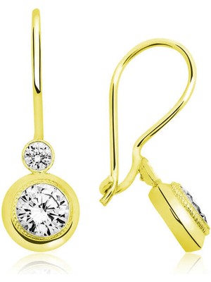 Katre46 ​925 Ayar Gümüş Gold Sallantılı Tek Taş Küpe