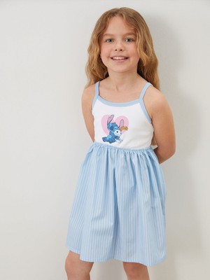 Lc Waikiki Yeni Sezon Stitch Baskılı Fırfırlı Kız Çocuk Elbise