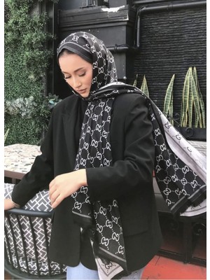 Gucci Çift Taraflı Pamuk Jakarlı Şal Siyah Gri