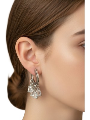 Çelik Sallantılı Zirkon Taşlı Silver Küpe