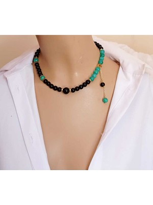 Sinem Şanlı Aria Yosunlu Akik Oniks Doğal Taş Tasarım Kolye