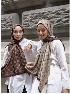 Gucci Çift Taraflı Pamuk Jakarlı Şal Kahve Krem