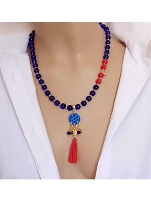 Sinem Şanlı Akdeniz Süryani Taşı Püsküllü Cam & Kristal Boncuk El Yapımı Kolye