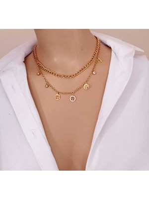 Sinem Şanlı Hayat Ağacı ve Kalp Detaylı 316L Çelik Iki Sıralı Kolye