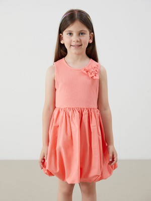 Lc Waikiki Yeni Sezon Çiçek Aplike Kız Çocuk Balon Elbise