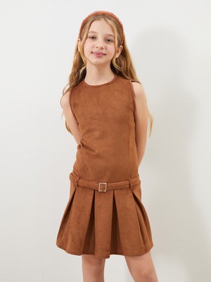 Lc Waikiki Yeni Sezon Bisiklet Yaka Kız Çocuk Süet Elbise