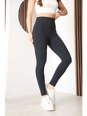 Arda Kadın Lacivert Yüksek Bel Toparlayıcı Spor Tayt - Esnek Polyester Spandex Fitness Yoga Taytı