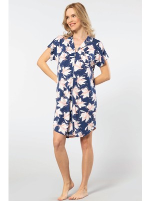 Türen Kadın Erkek Yaka Gecelik 3607/LACIVERT